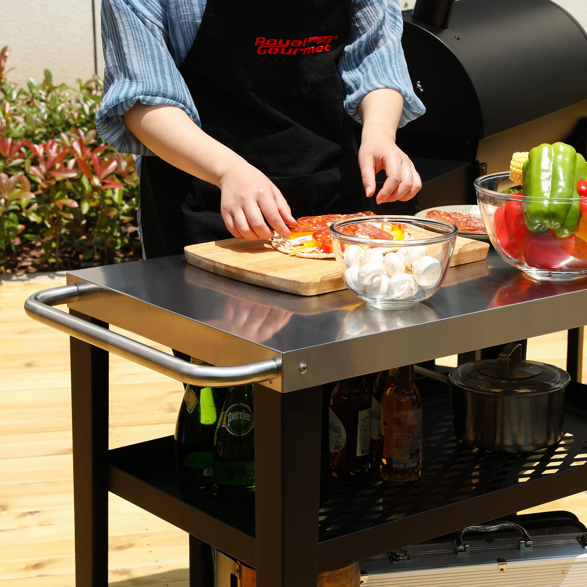 Royal Gourmet Rolling Dining Table with Trash Bag Holder