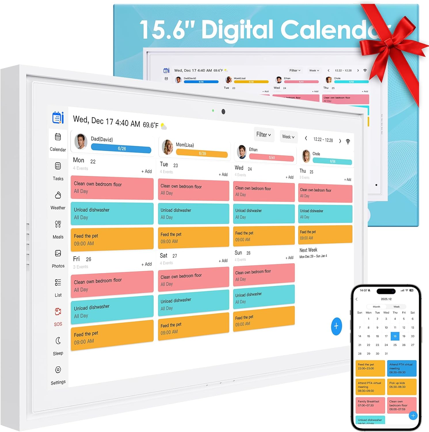 Digital Calendar: 15.6-inch Wall Planner Digital Calendar & Chore Chart with Video Call  2K Smart Touchscreen Interactive Display for Family Schedules  4+64GB  Wall/Desk Mountable  Great for Organizing Your 2026 Calendar