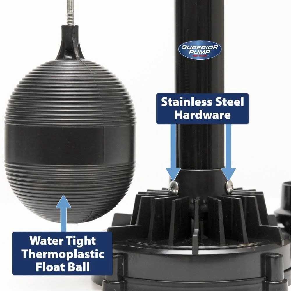 92333 Multi Use Utility Sump Water Pump, 120 V, 0 33 Hp, 1 1/4 in Outlet, 50 Gpm, Thermoplastic Black(1/3 HP) Image 6