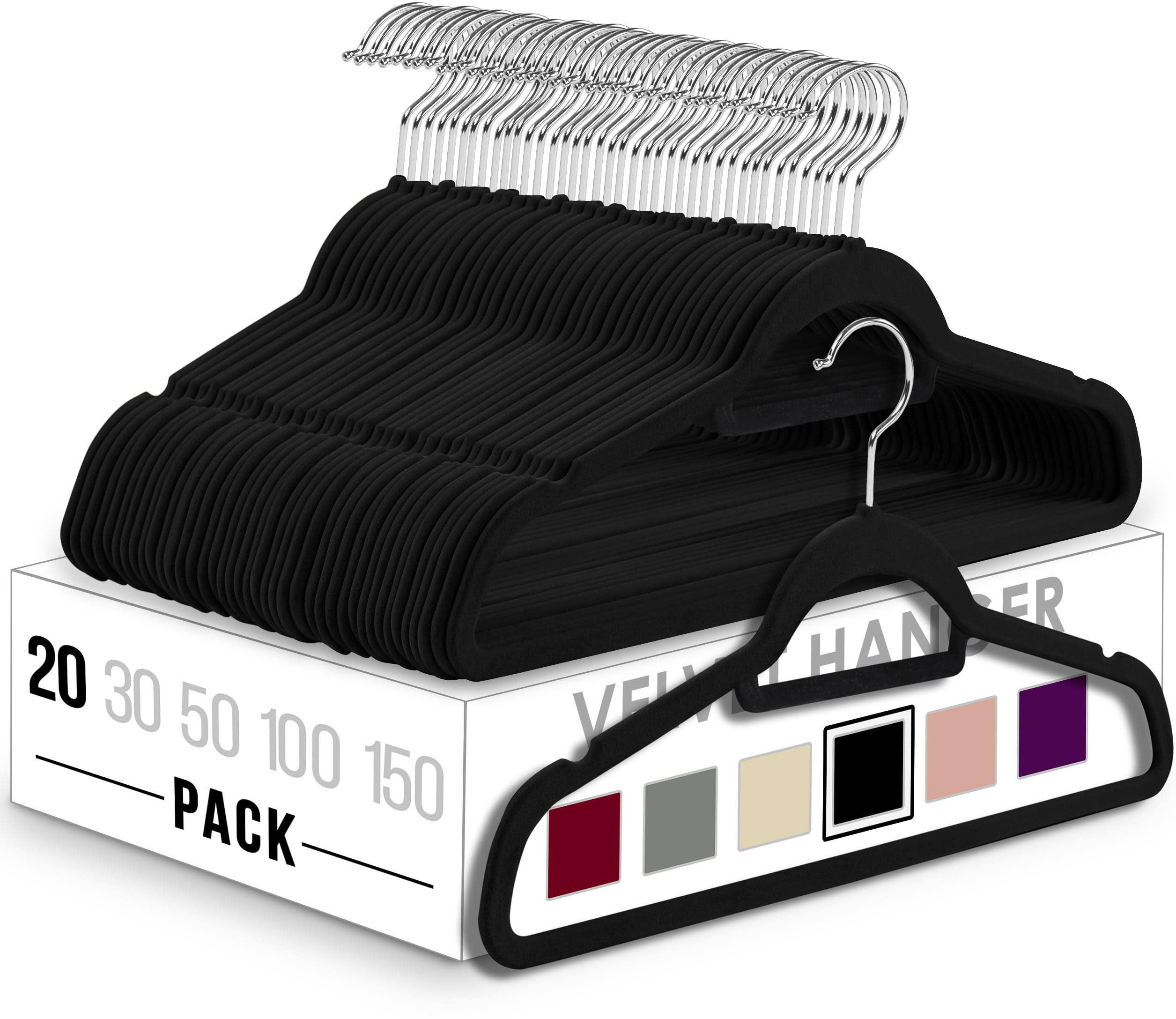 Utopia Home Premium Velvet Hangers 20 Pack - Non-Slip Clothes Hangers with Tie Bar - Black Hangers - Standard Hangers with 360 D