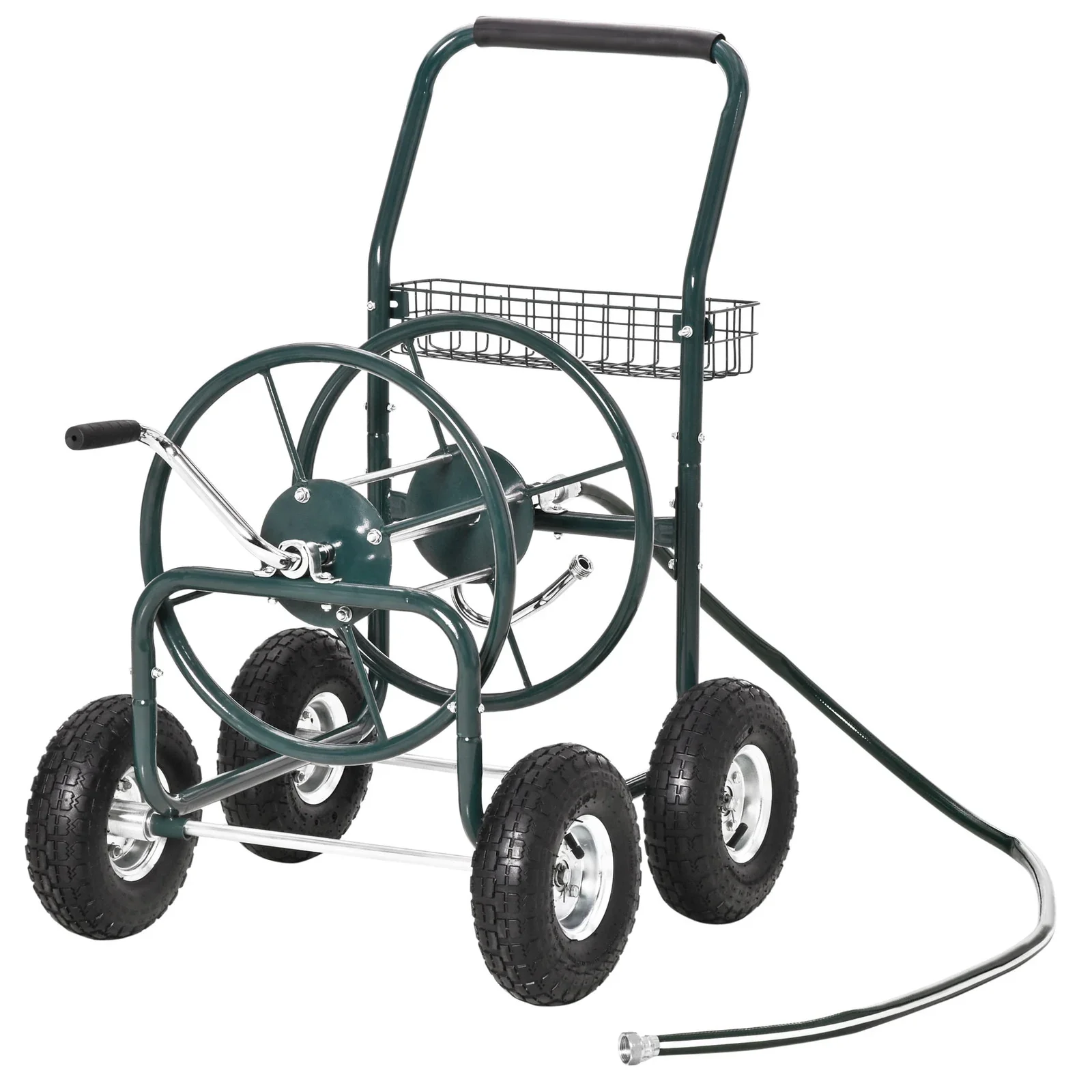 Outsunny Garden Hose Reel Cart, Hose Organizer with Wheels, Storage Basket