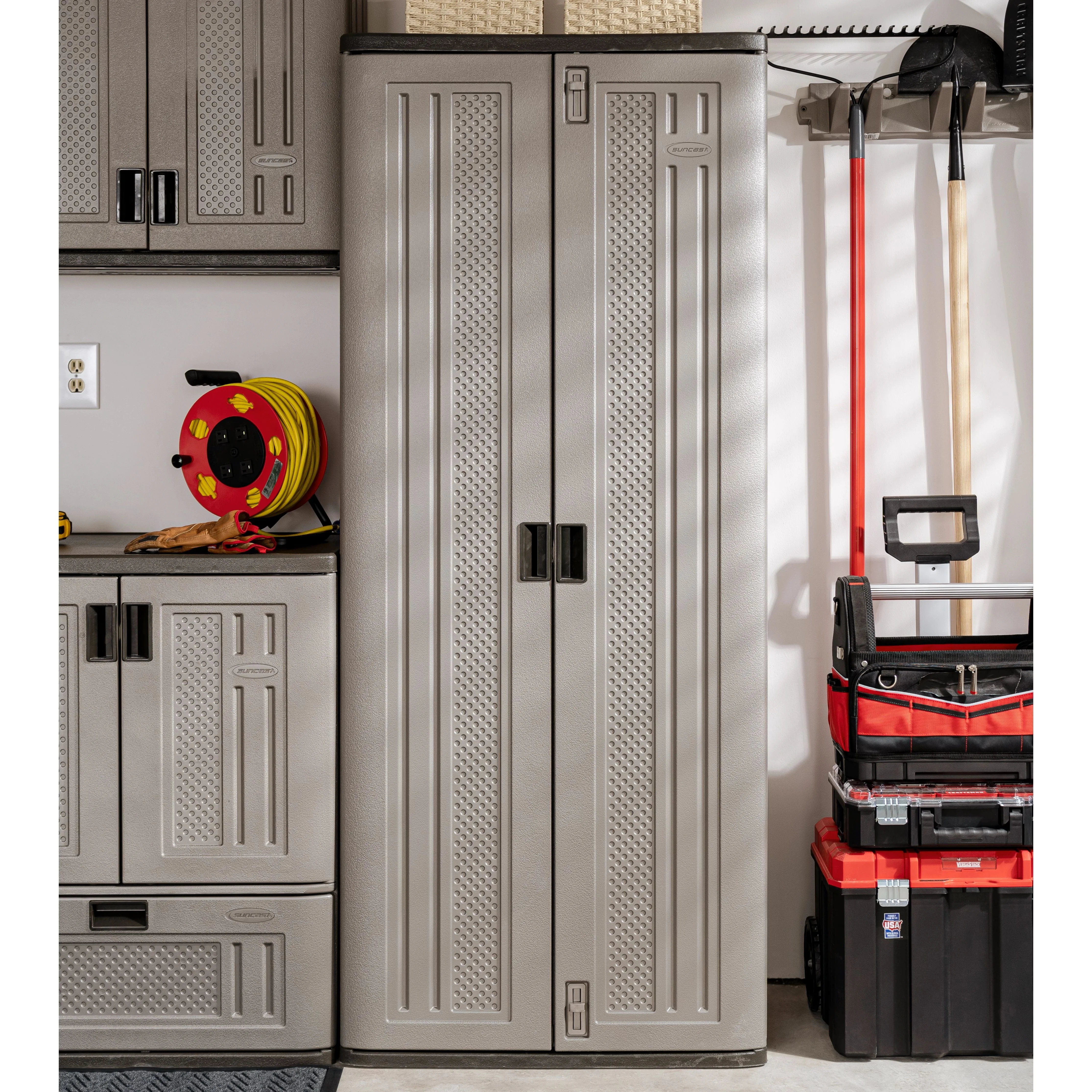Suncast 3 - Shelf Resin Base Garage Cabinet Locker, Gray
