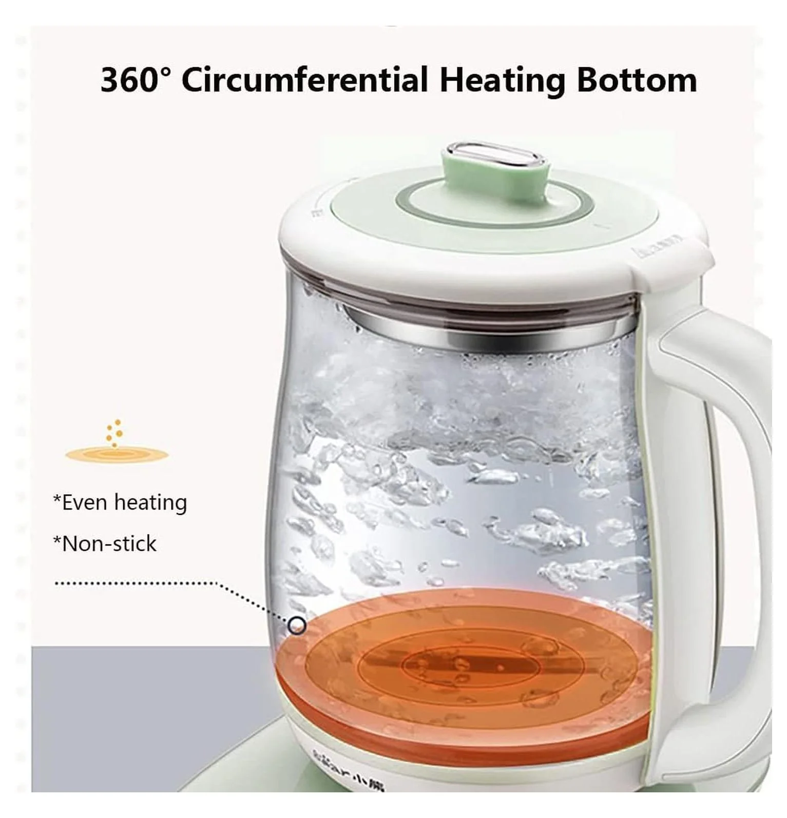 Bear Electric Kettle with Infuser & Stew Pot - 1.8 L Health Pot, 16 Menus, Glass Kettle, Tea Maker, 120V, Green