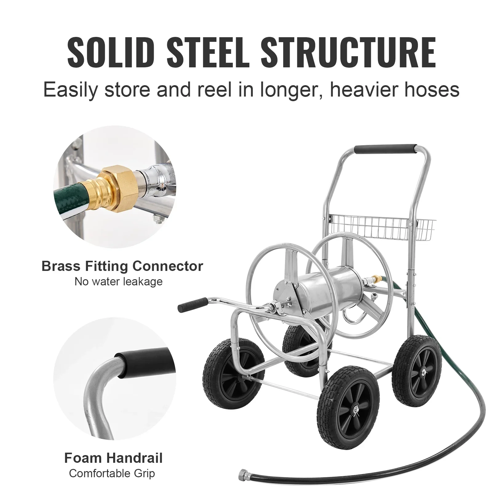 KFFKFF Heavy Duty Garden Water Yard Planting w/ Basket Hose Reel Cart 250ft.