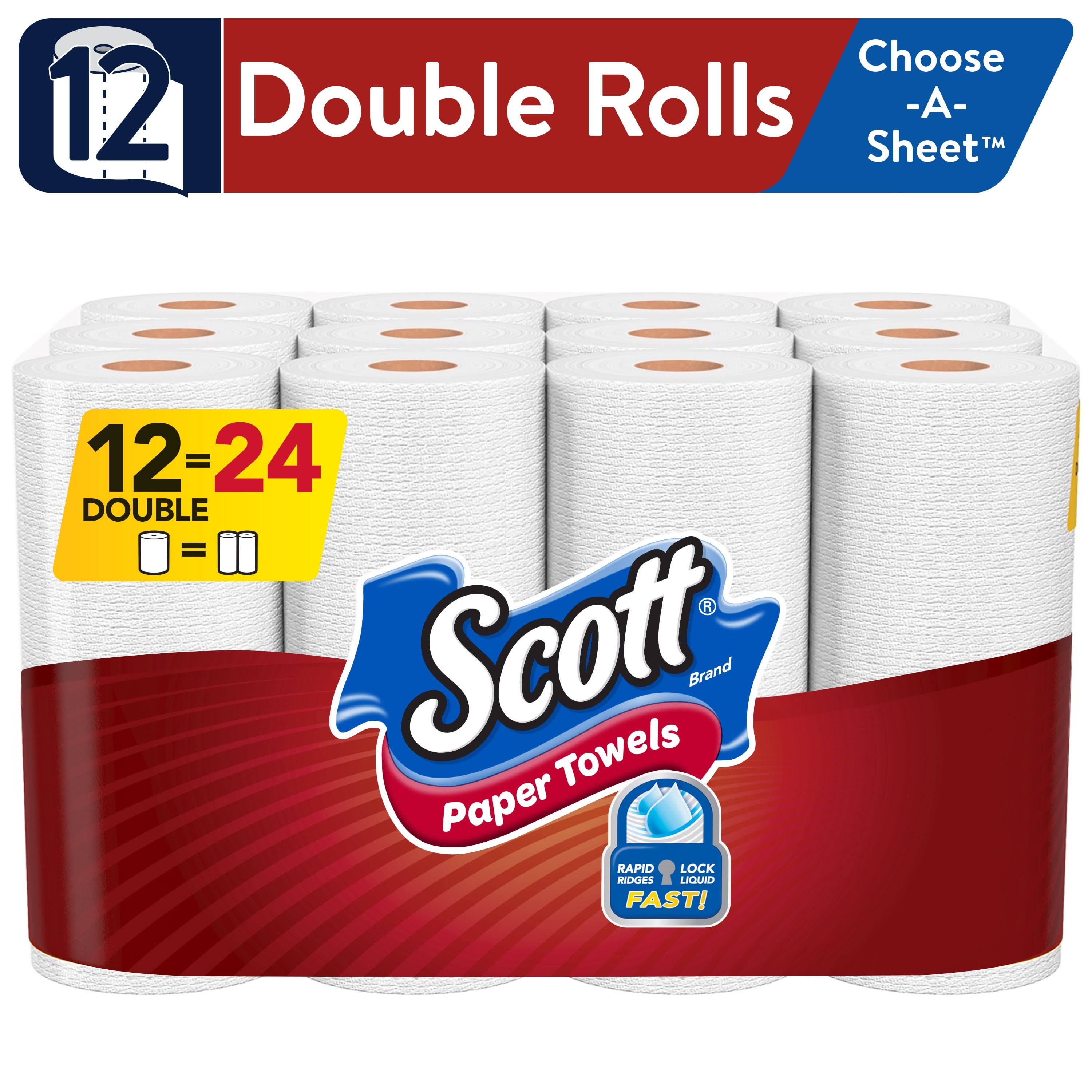 Scott Paper Towels, Choose-A-Sheet, Double Rolls, 1-Ply - 12 - 110 paper towel rolls