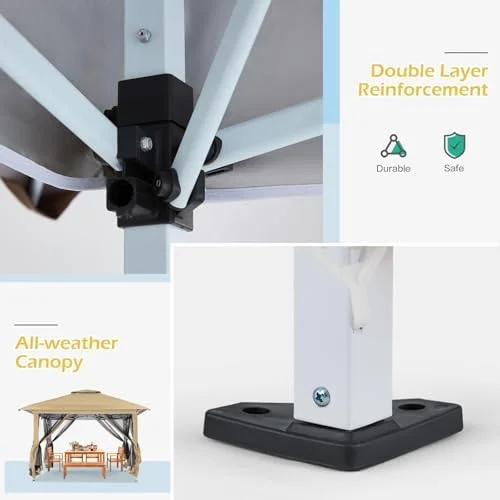 Pop Up Tent Canopy, Waterproof Canopy with Net and UV Resistant, Sidewalls Instant Shelter Canopy Tent with Carrying Roller Bag for Garden, Grill and Backyard (White)