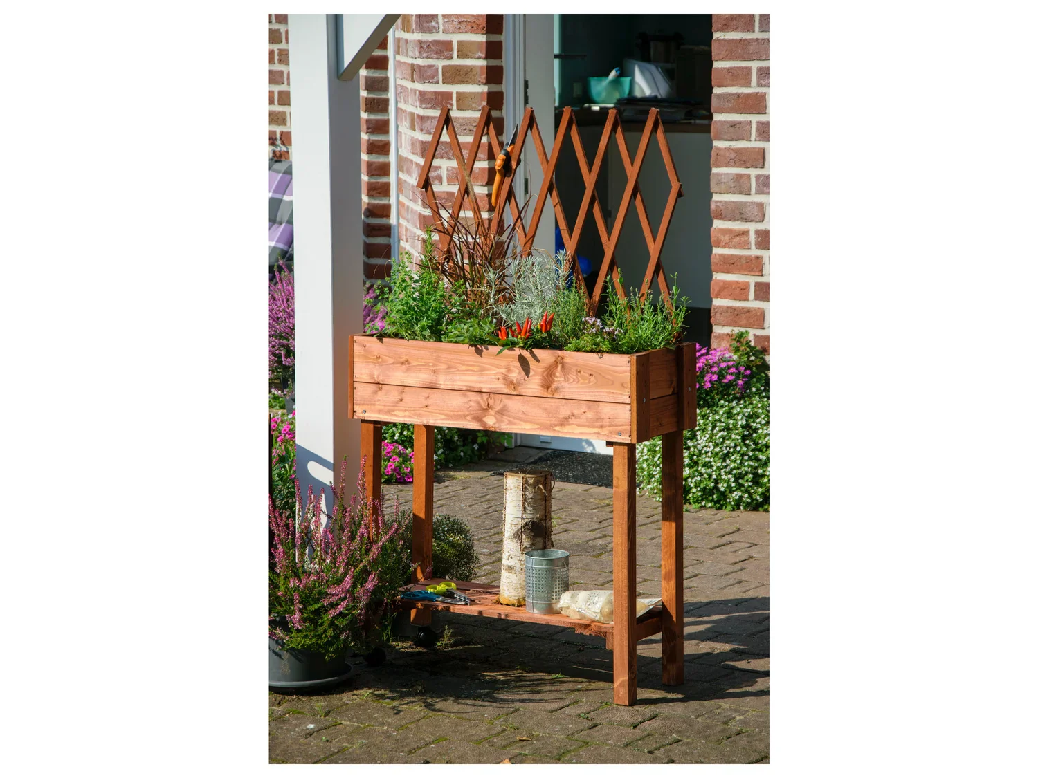 dobar Jardinire surleve  roulettes avec treillis, L 79 x l 28,5 x H130 cm