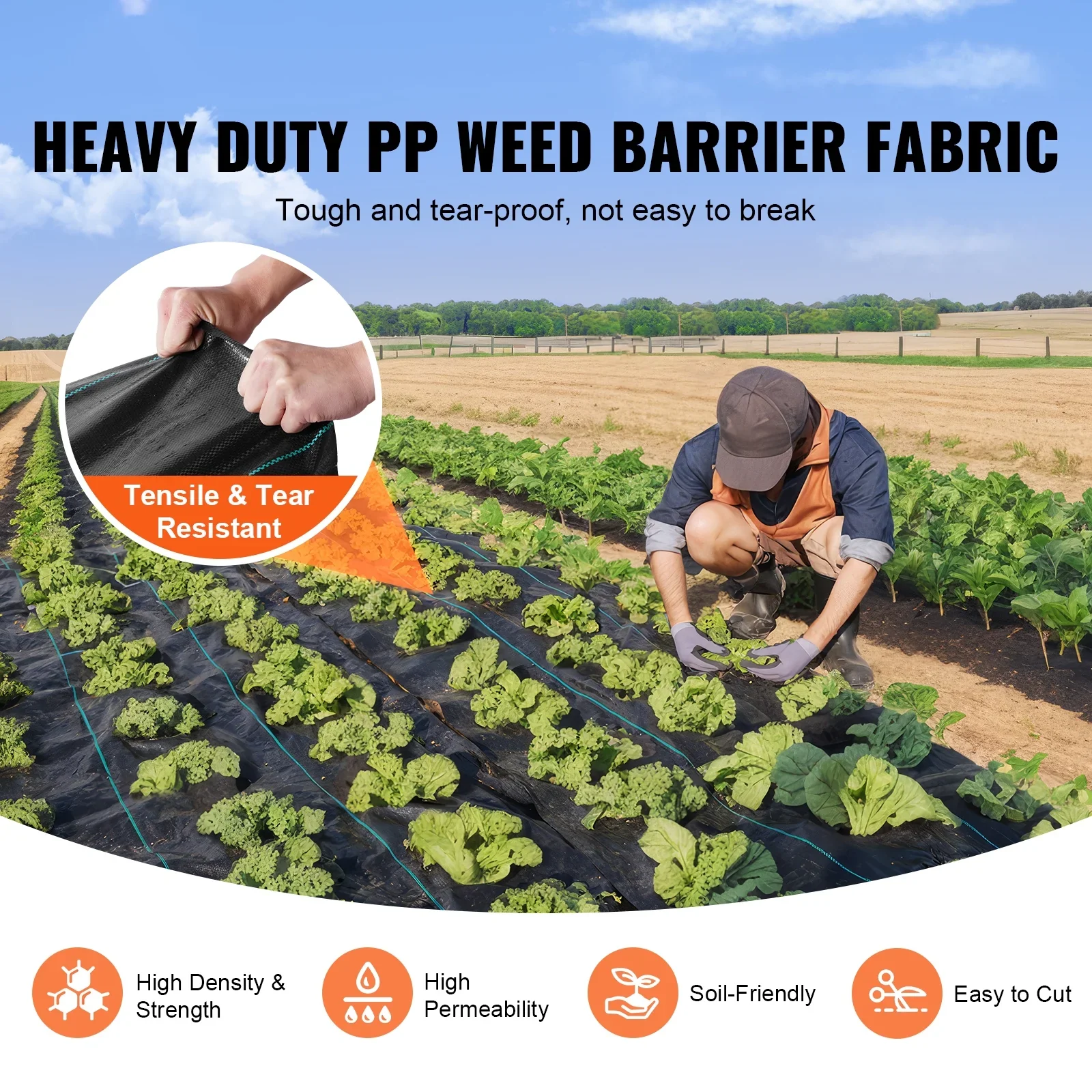 KFFKFF 4x250 FT Weed Barrier Landscape Material, 5 OZ Geotextile Fabric Beneath Gravel, Excellent Permeability for Weed Restriction Mat, Driveway Material, Garden Weed Control Fabric