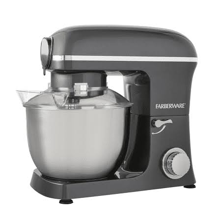Farberware 5 Quart 600W 6-Speed Professional Stand Mixer with Beater, Dough Hook and Whisk-New, Gray