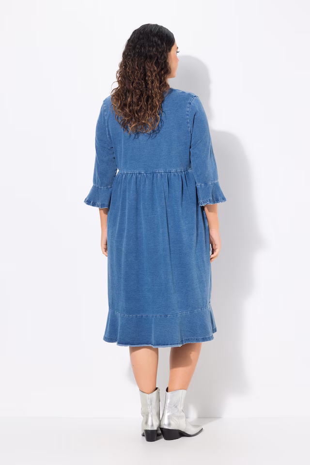 Denim Look Ruffled Midi Dress