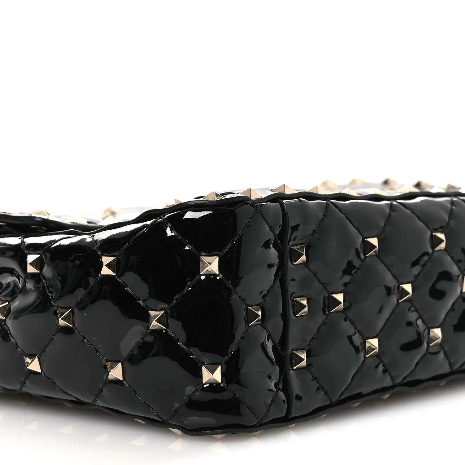Patent Medium Rockstud Spike Shoulder Bag Black