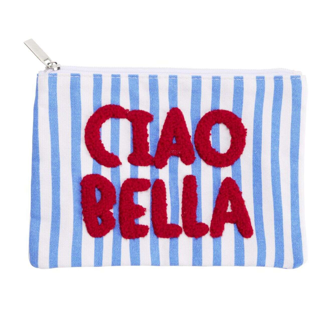 Pochette cosmétique rayures colorées inscription message (3 modèles)