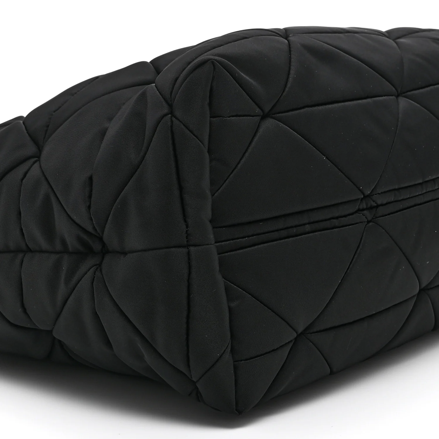 Re-Nylon Nappa Triangle Quilted Padded Medium Double Handled Zip Tote Black