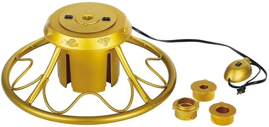 Electric 360 Degree Rotating Artificial Christmas Tree Metal Stand for Trees up to 9 Feet Tall, Pole Diameter 1 to 1.75 Inches, Gold