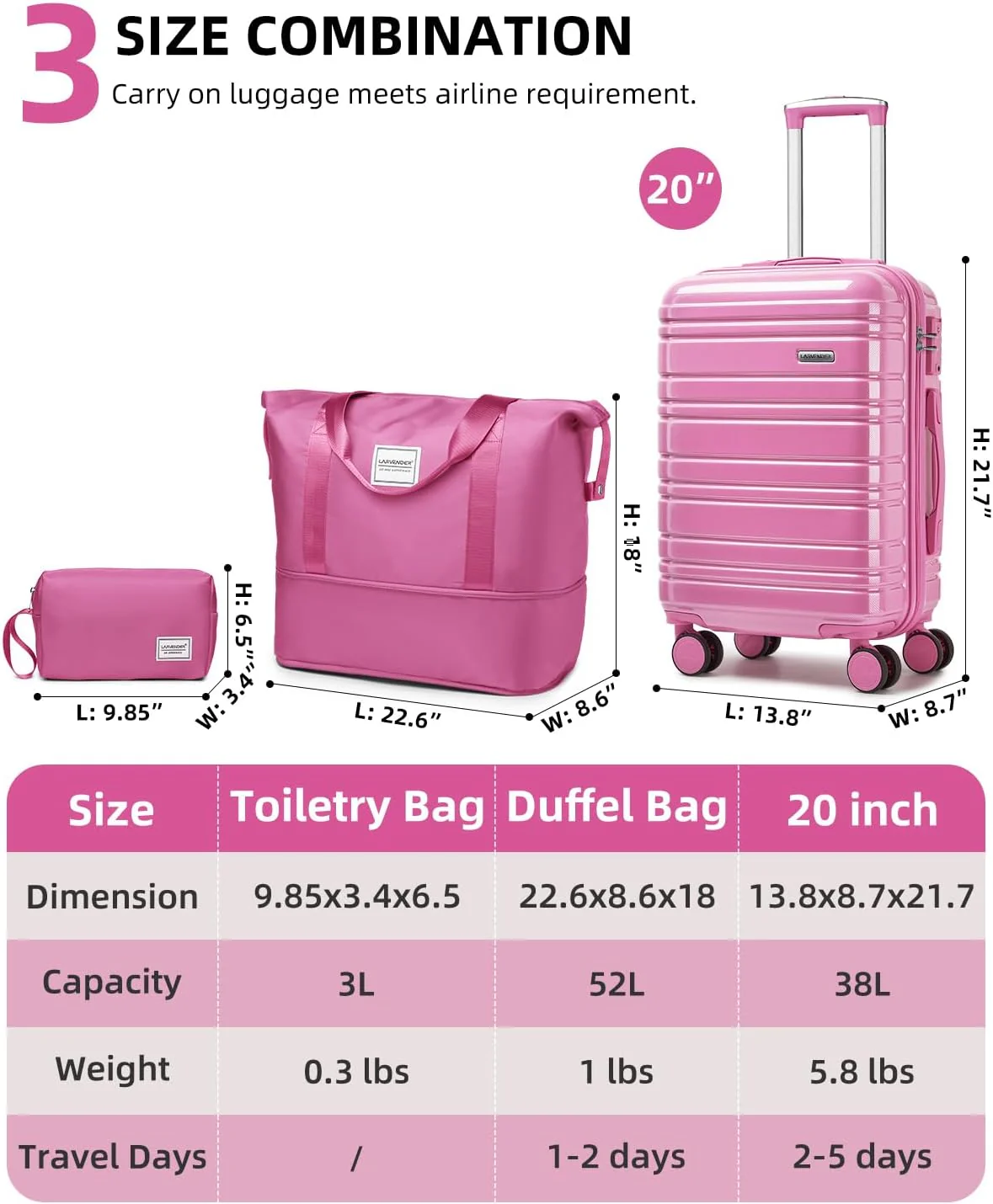 Ensemble de 6 valises, ensemble de valises rigides extensibles avec roulettes multidirectionnelles, ensemble de bagages à roulettes légers