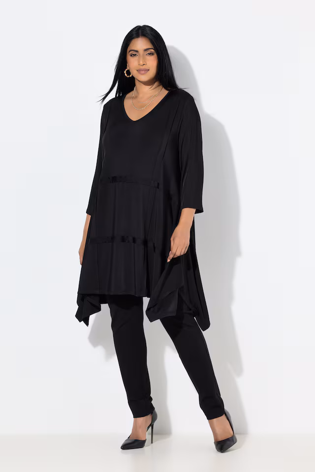 Pointed Hem 3/4 Sleeve Slinky Dress