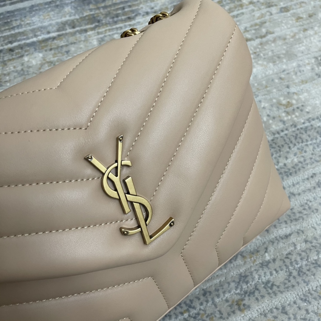 Y Small Loulou 23 Beige Leather Gold 23x17x9cm