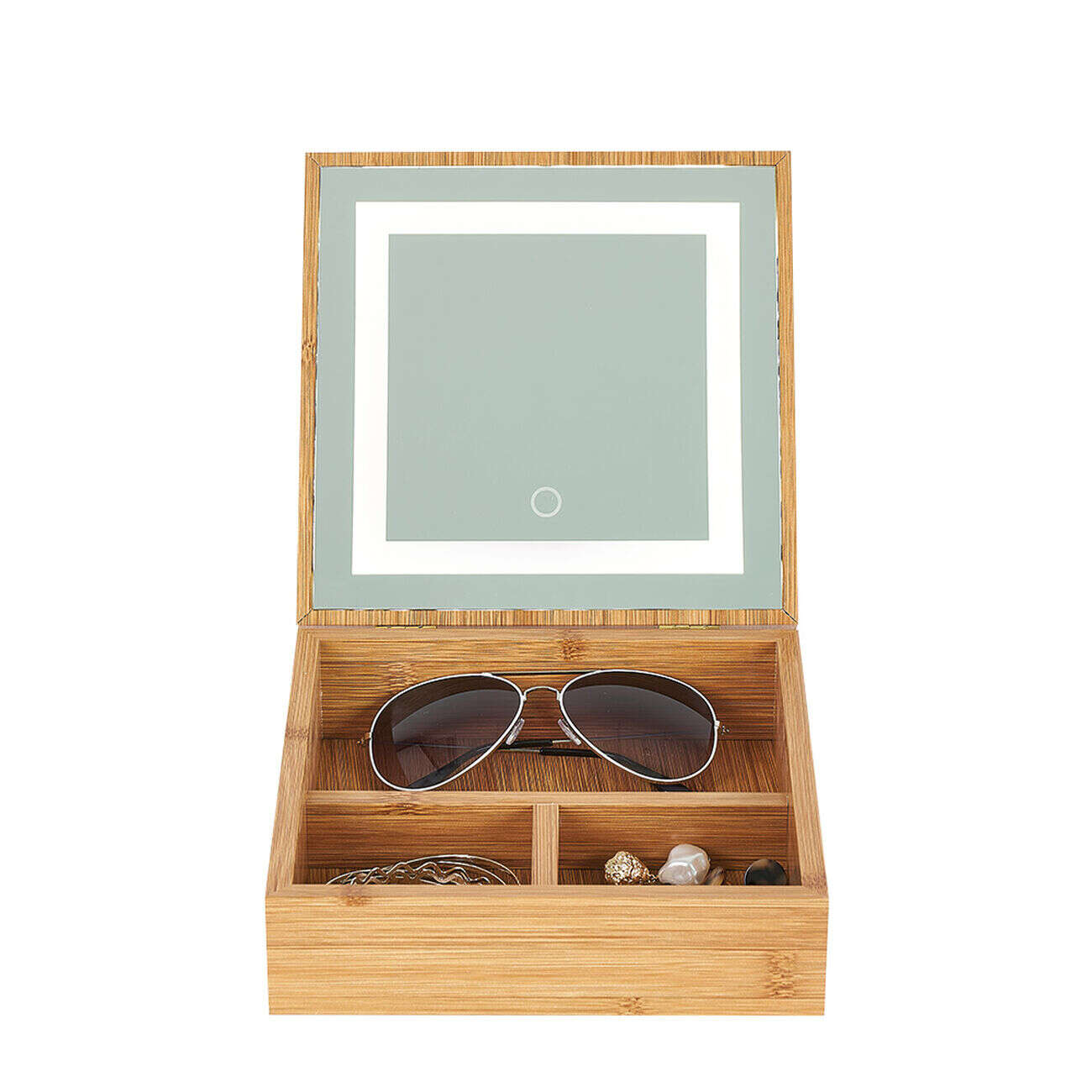 Boîte à bijoux avec miroir à led en bambou