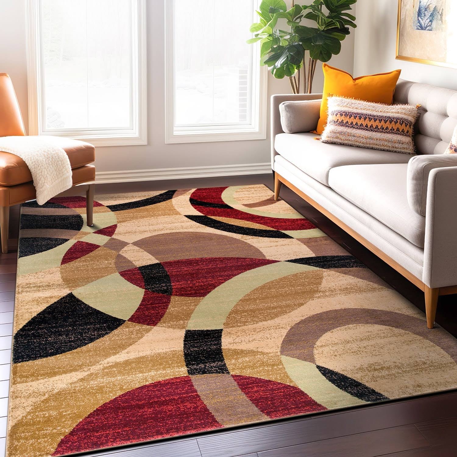 World Rug Gallery Contemporary Modern Circles Area Rug, Multi