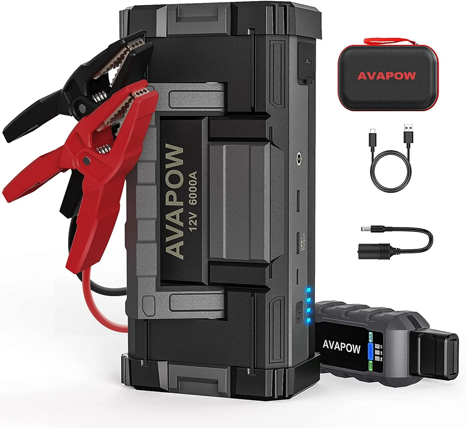 AVAPOW 6000A Car Battery Jump Starter(for All Gas or Upto 12 L Diesel) Powerful Car Jump Starter with Dual USB Quick Charge and DC Output, 12V Jump Pack with Built - in LED Bright Light