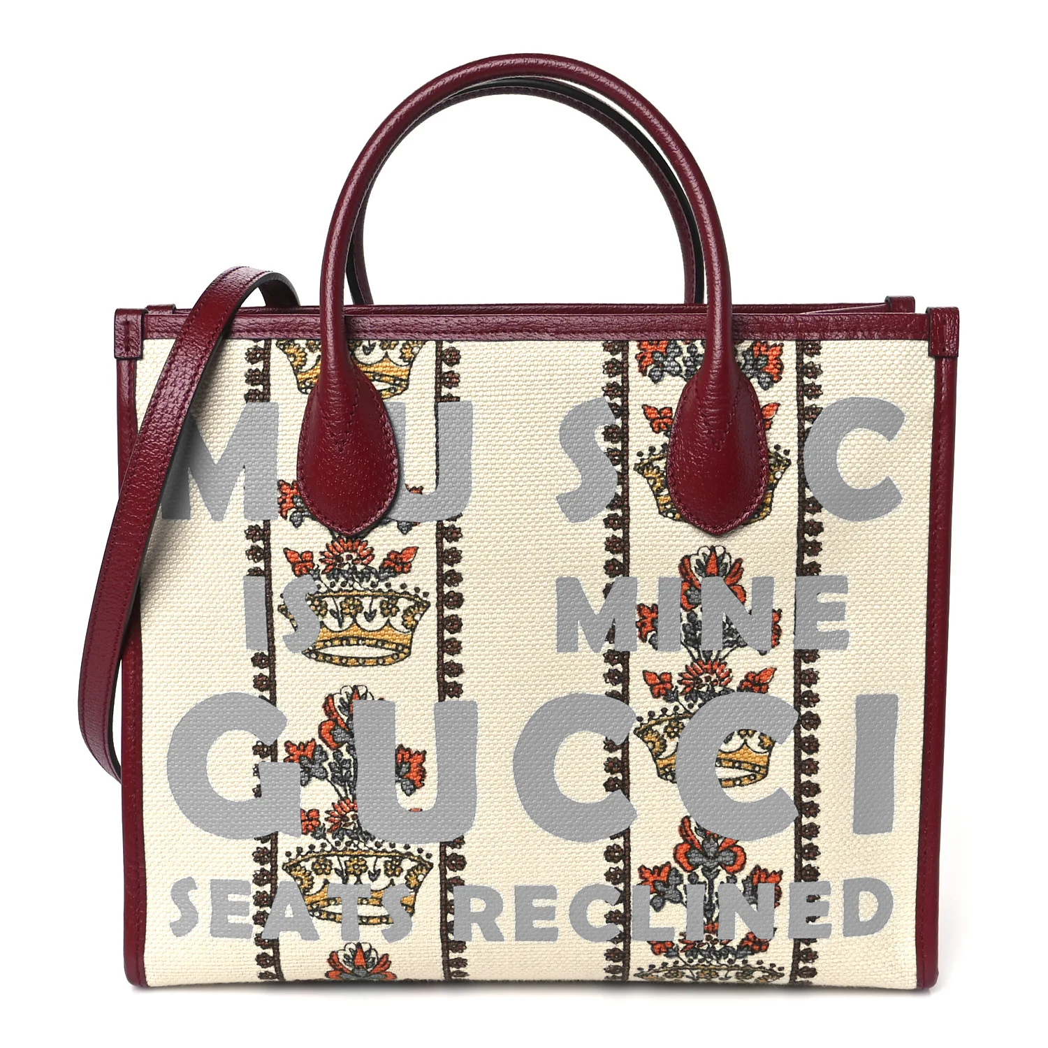 Canvas Jacquard Calfskin 100 Centennial Music Small Tote Bag Ivory Red