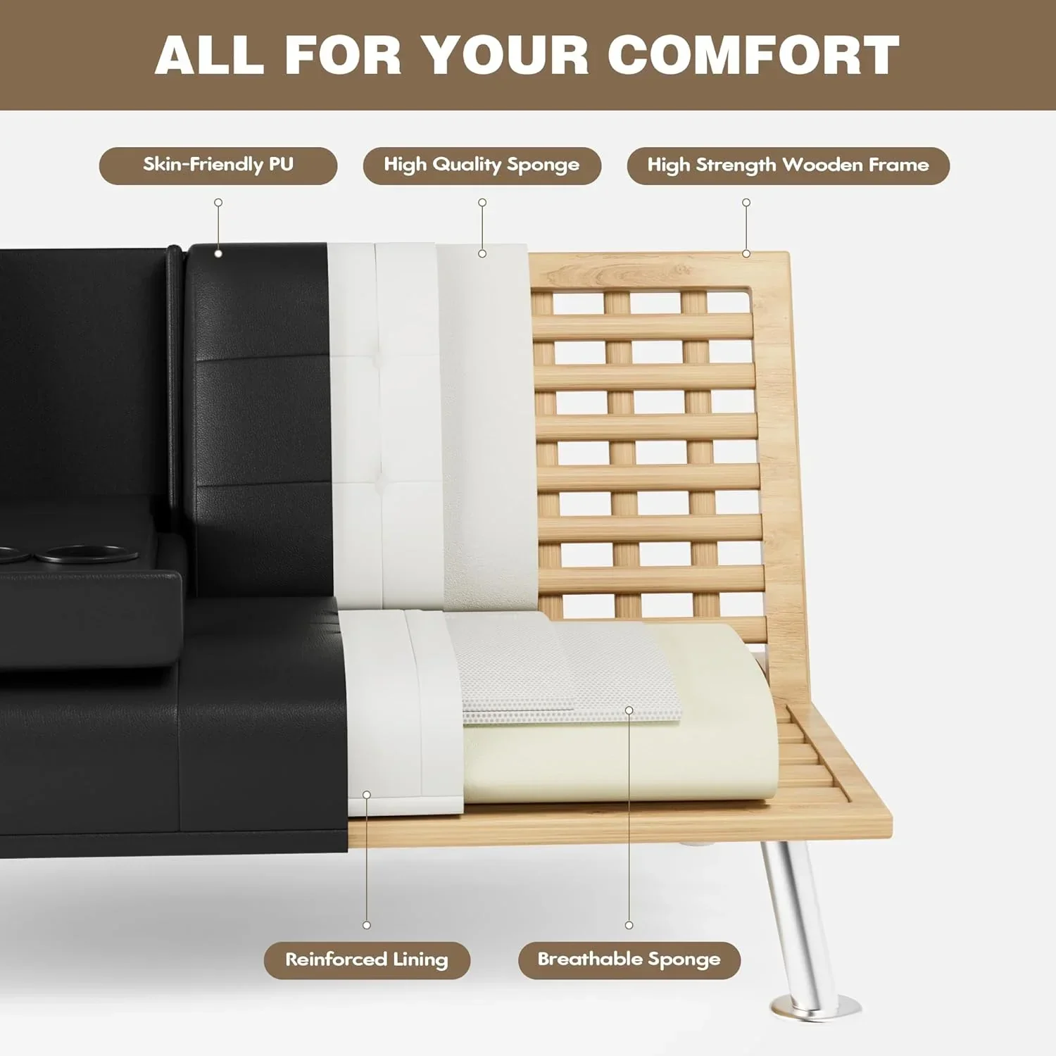Canapé-lit futon Homall en cuir avec accoudoirs et fauteuil inclinable réglable
