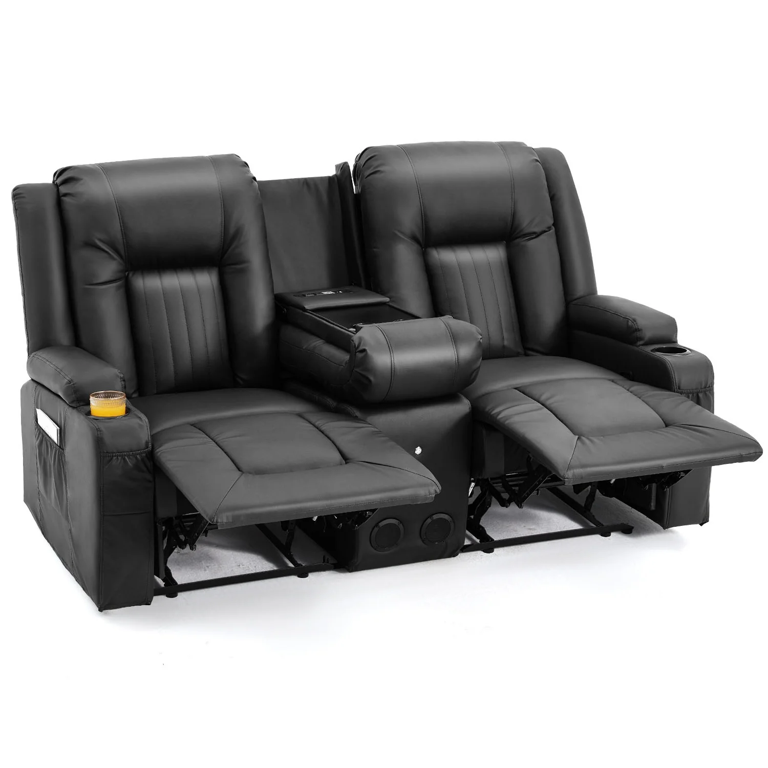 AECOJOY Recliner Loveseat with Console&Bluetooth Speakers, Manual RV Reclining Sofa, Black
