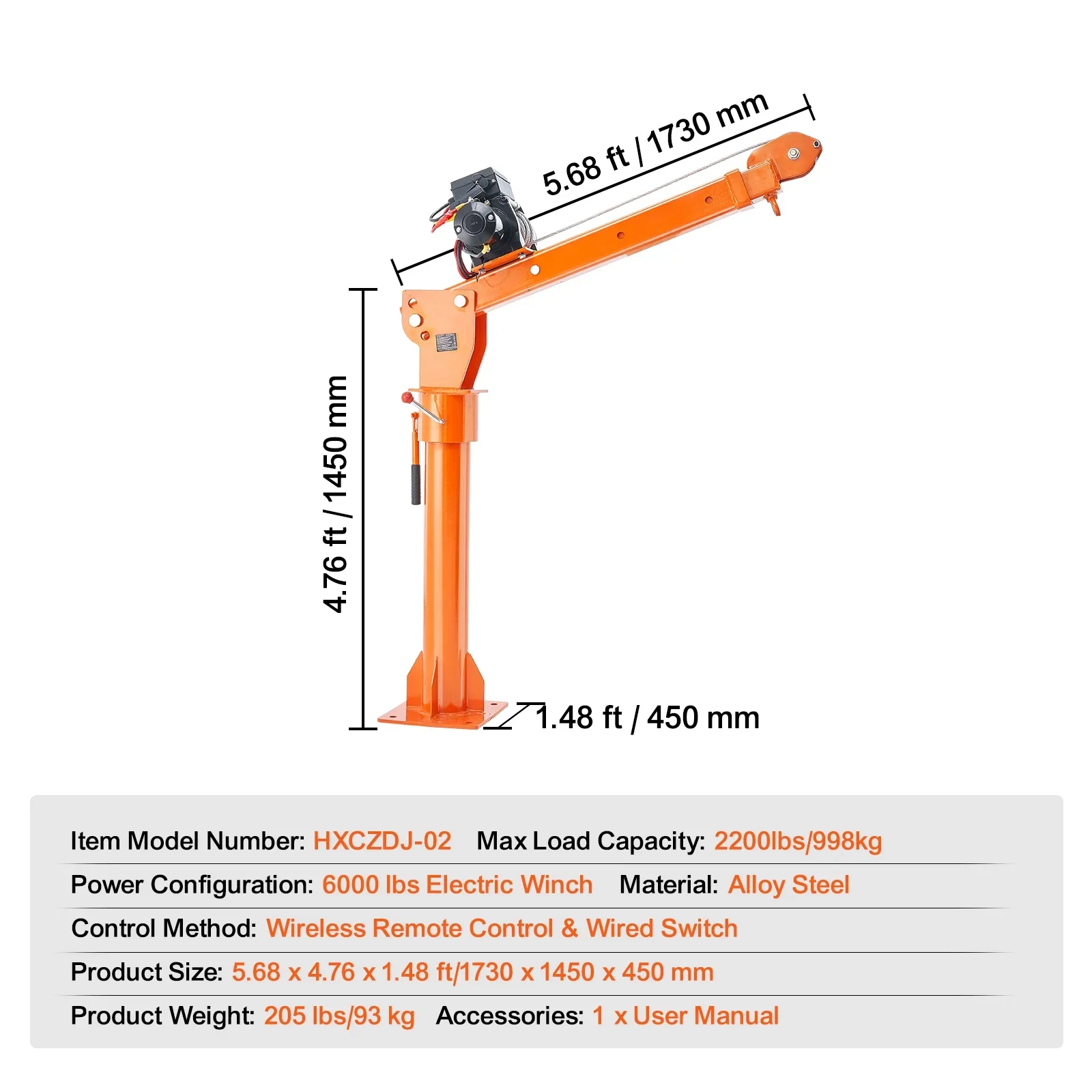 KFFKFF Power-Operated Truck Crane, 2200 lbs, Collapsible Truck-Bed Mounted Crane with 6000 lbs Electric Winch, Steel-Made Truck Jib Crane Hoist with 360�� Rotation