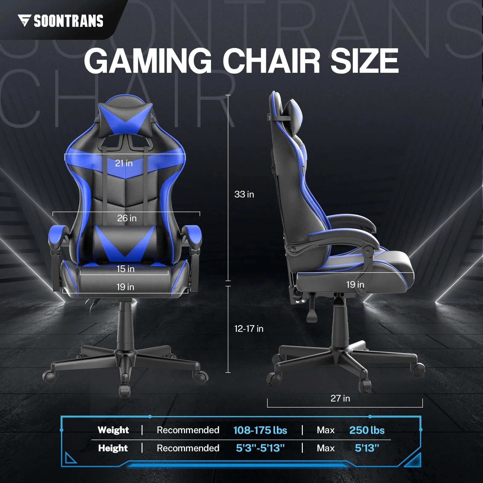 Gaming Chair with Massage, High Back Computer Gamer Chair for Adults and s, Ergonomic Game Chair with Adjustable Headrest and Lumbar Support (Blue)(��Z��Blue) - Image 10