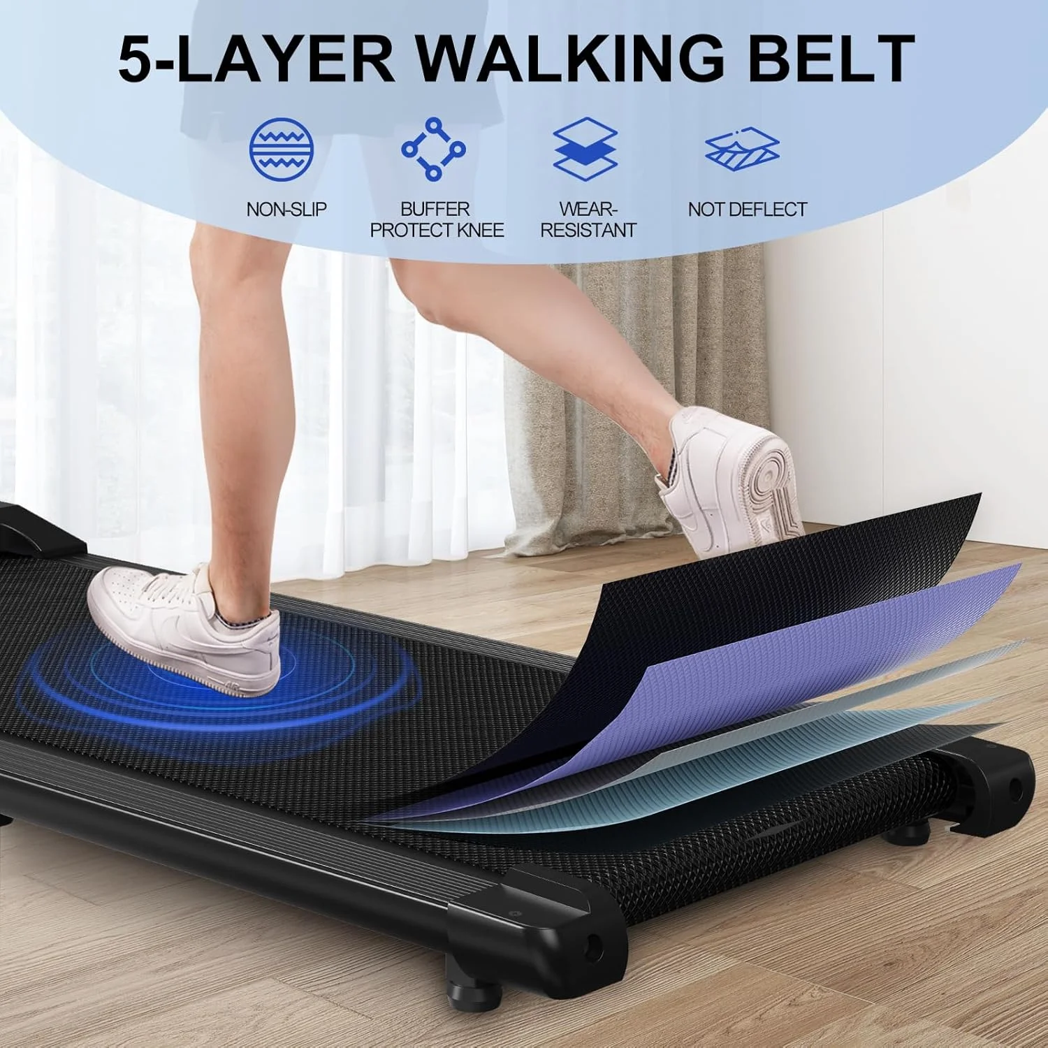 250lb Walking Pad, 0.6-2.5 mph Speed Range 1.2HP Quite Under Desk Treadmill, 2 in 1 Treadmill for Home/Office Exercise with Remote Control, Portable Treadmill with LED Display(Black)(20.24 in/Black-Belt Size 80CM/4.13 in) - Image 6