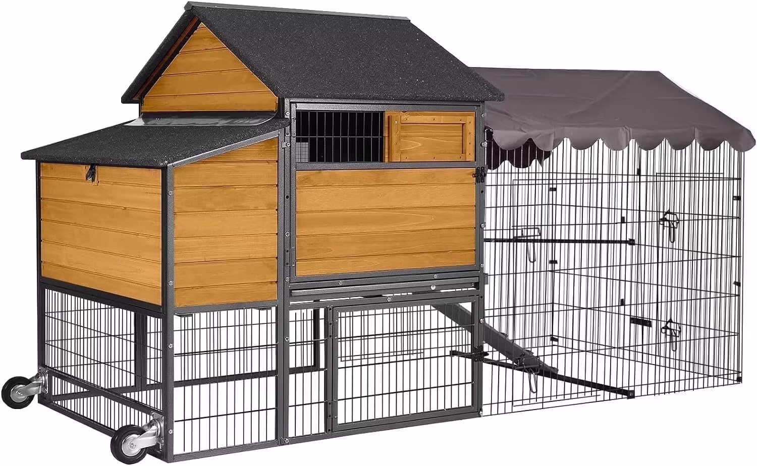 Mobile Chicken Coop 85" with Nesting Box Metal Run and Weather Proof Cover for 6-8 Outdoor Backyard Farm Rabbit Duck Poultry