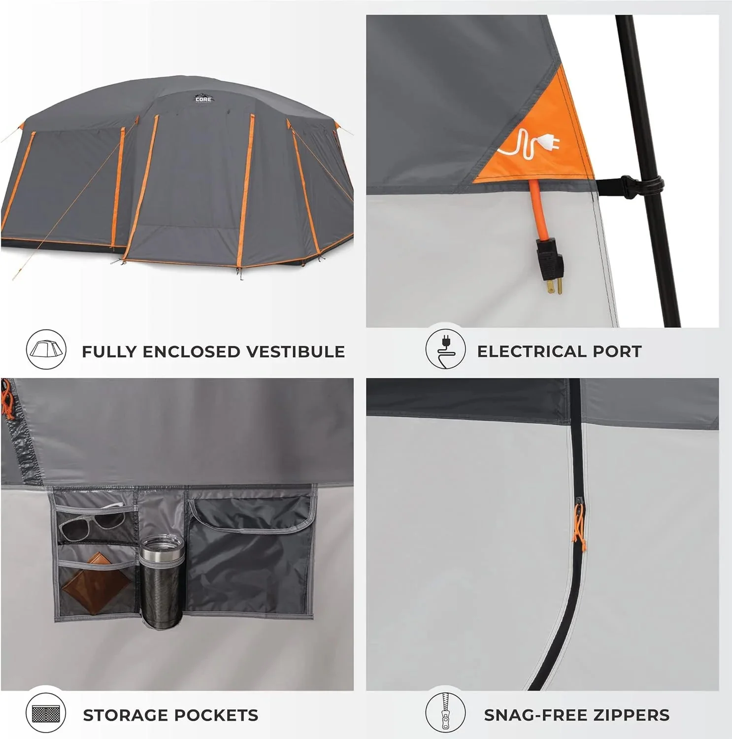 Straight Wall Cabin Tents | 10 Person / 11 Person / 12 Person Large Multi Room Family Tents for Car Camping & Outdoor Adventures