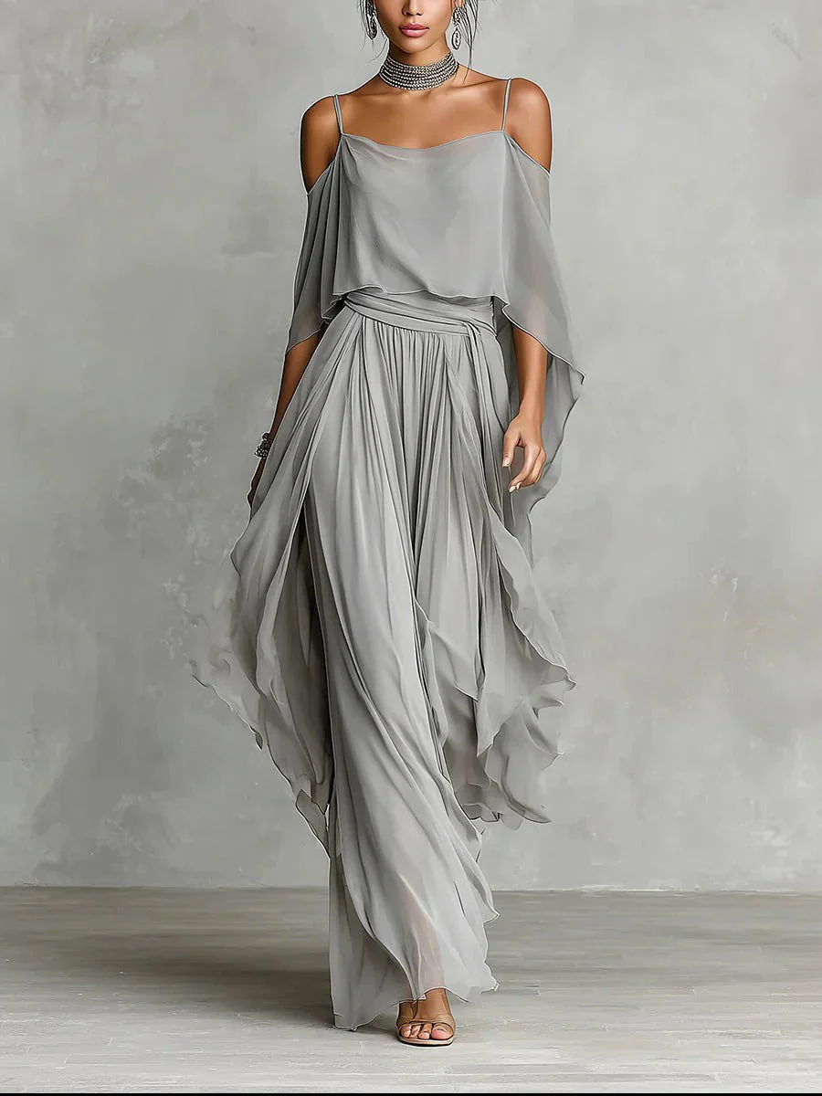 Isabelle | Ensemble fluide gris – Top à bretelles et pantalon léger