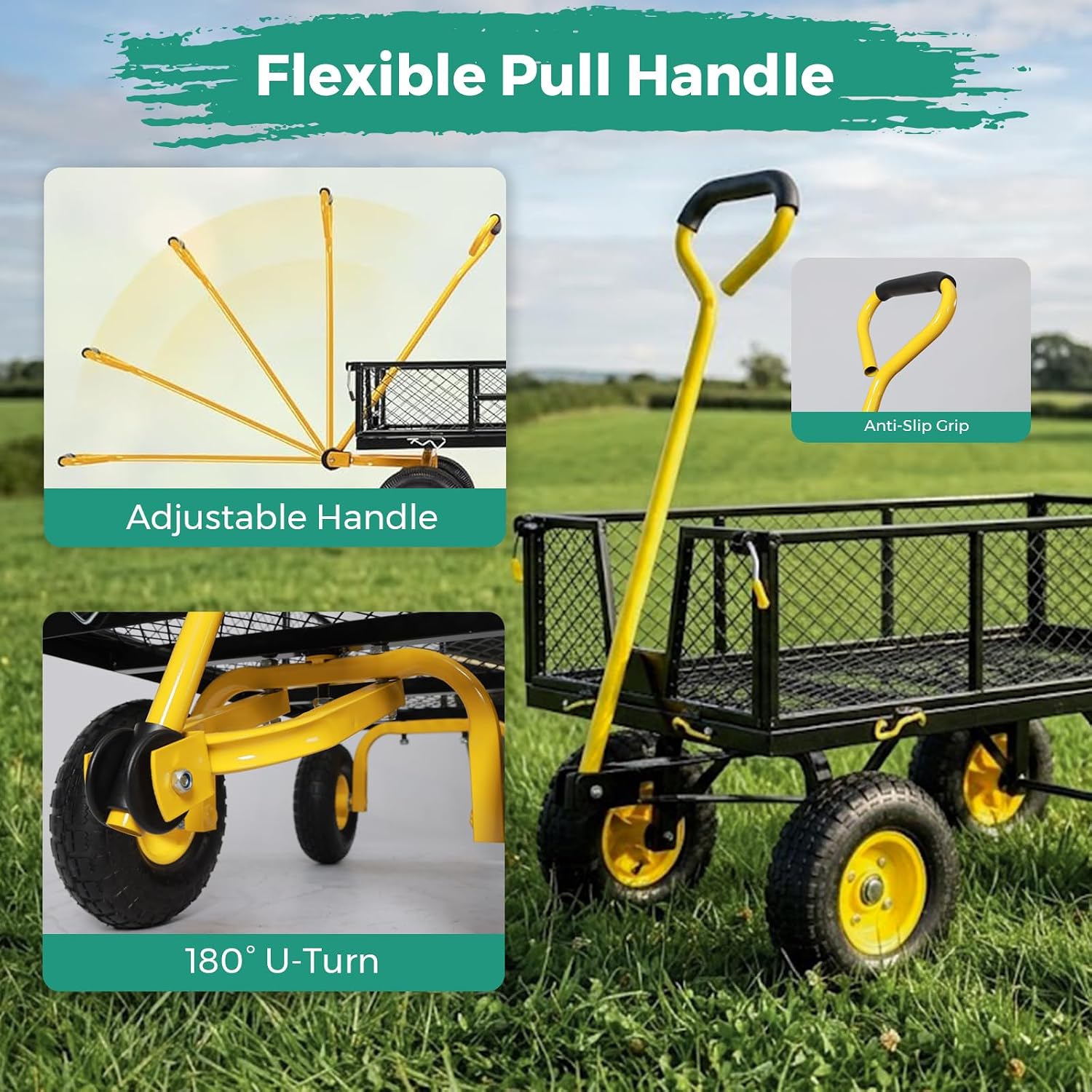 SUNNYFEEL Steel Garden Cart Heavy Duty 500 LBS Utility Wagon on Wheels