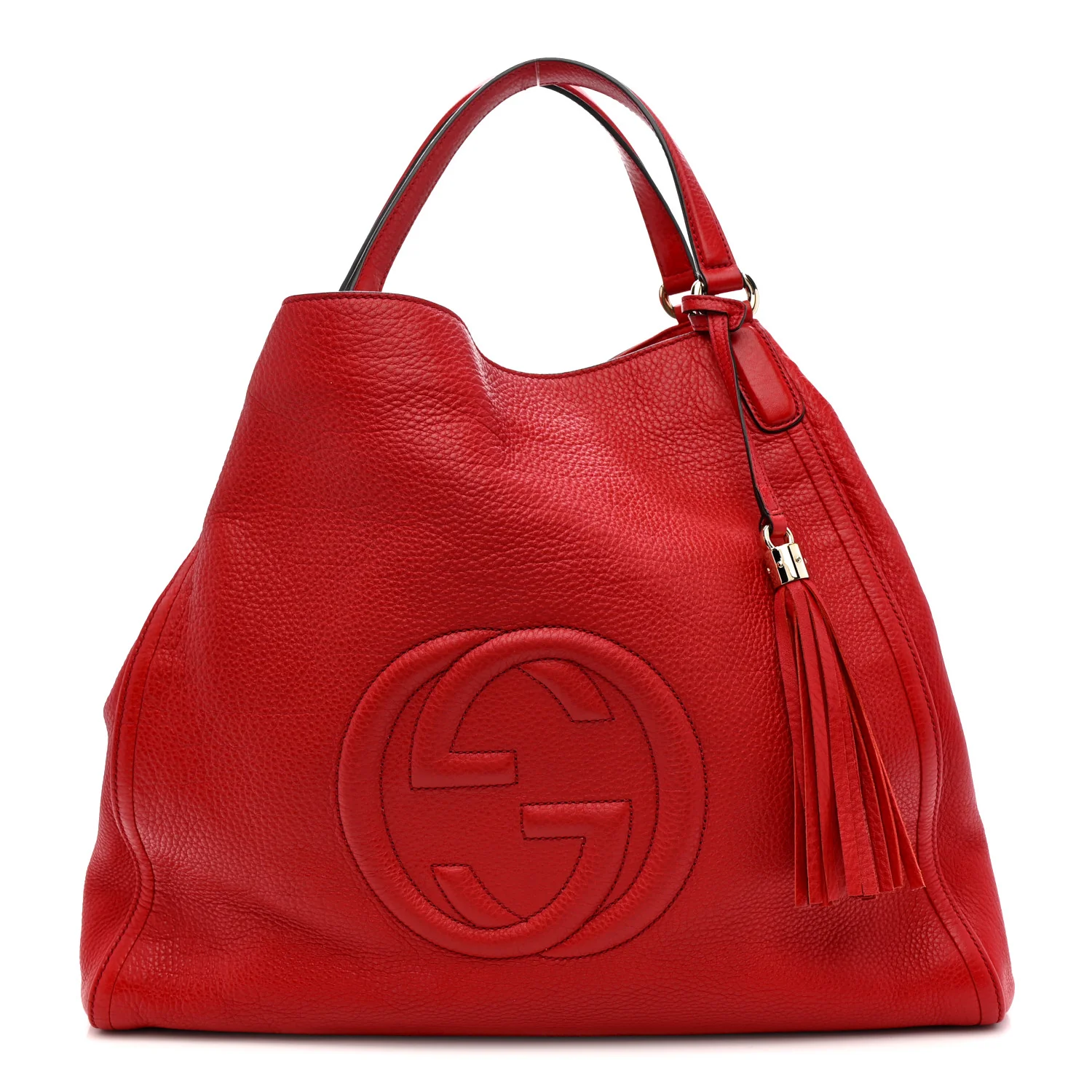 Pebbled Calfskin Large Soho Shoulder Bag Red