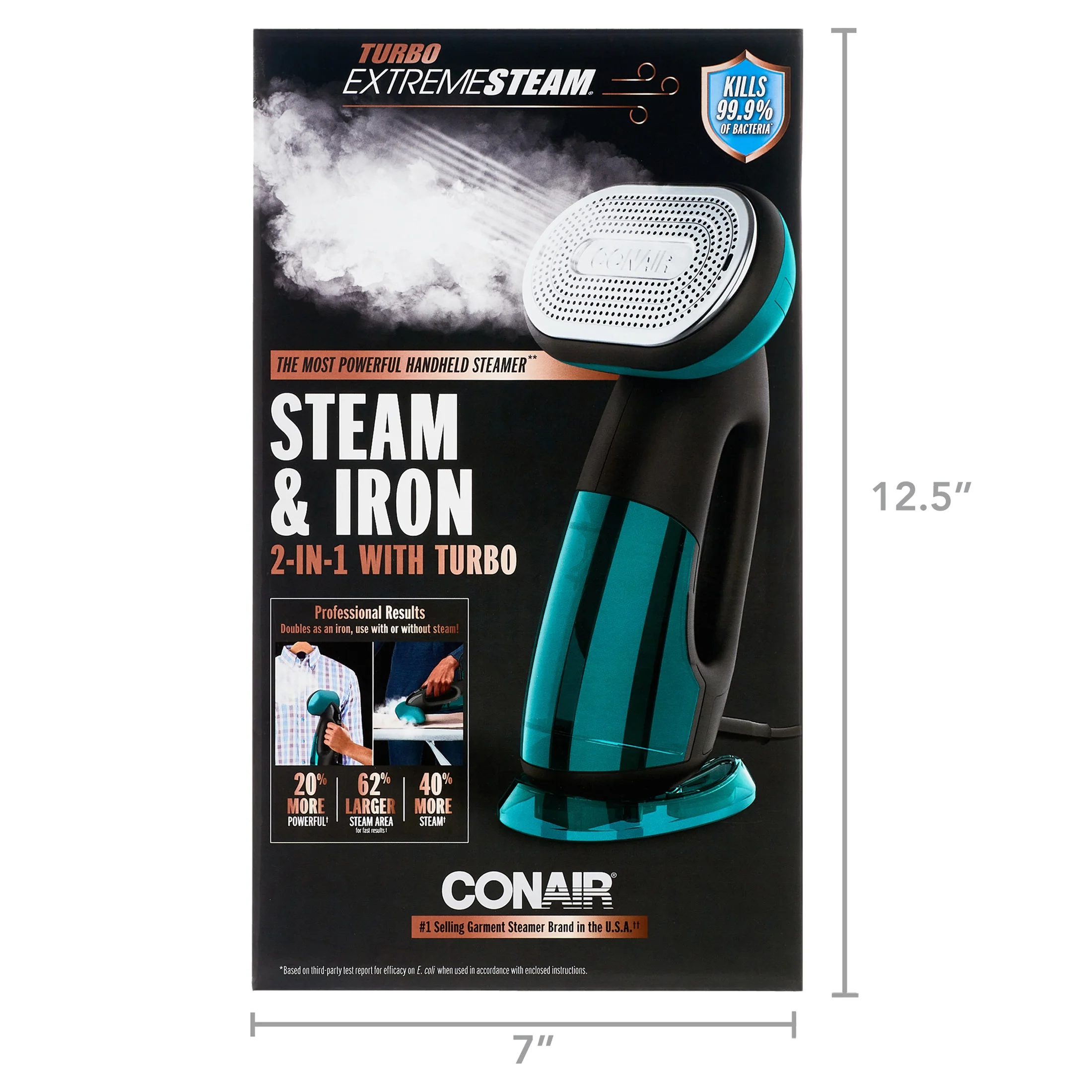 Turbo ExtremeSteam 1875 Watt Handheld Fabric, 2-in-1 Steam and Iron Garment Steamer, One Size, Black/Green GS107 - Image 10