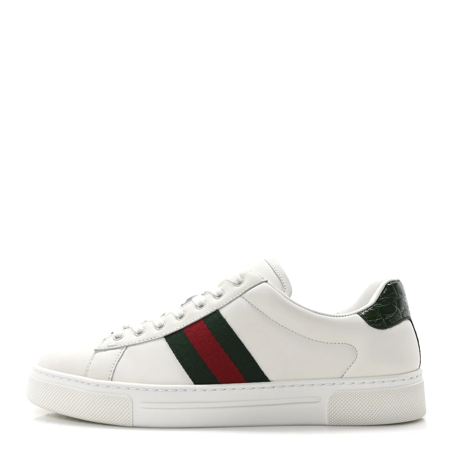Calfskin Crocodile Web Womens Ace Sneakers 39.5 White Green