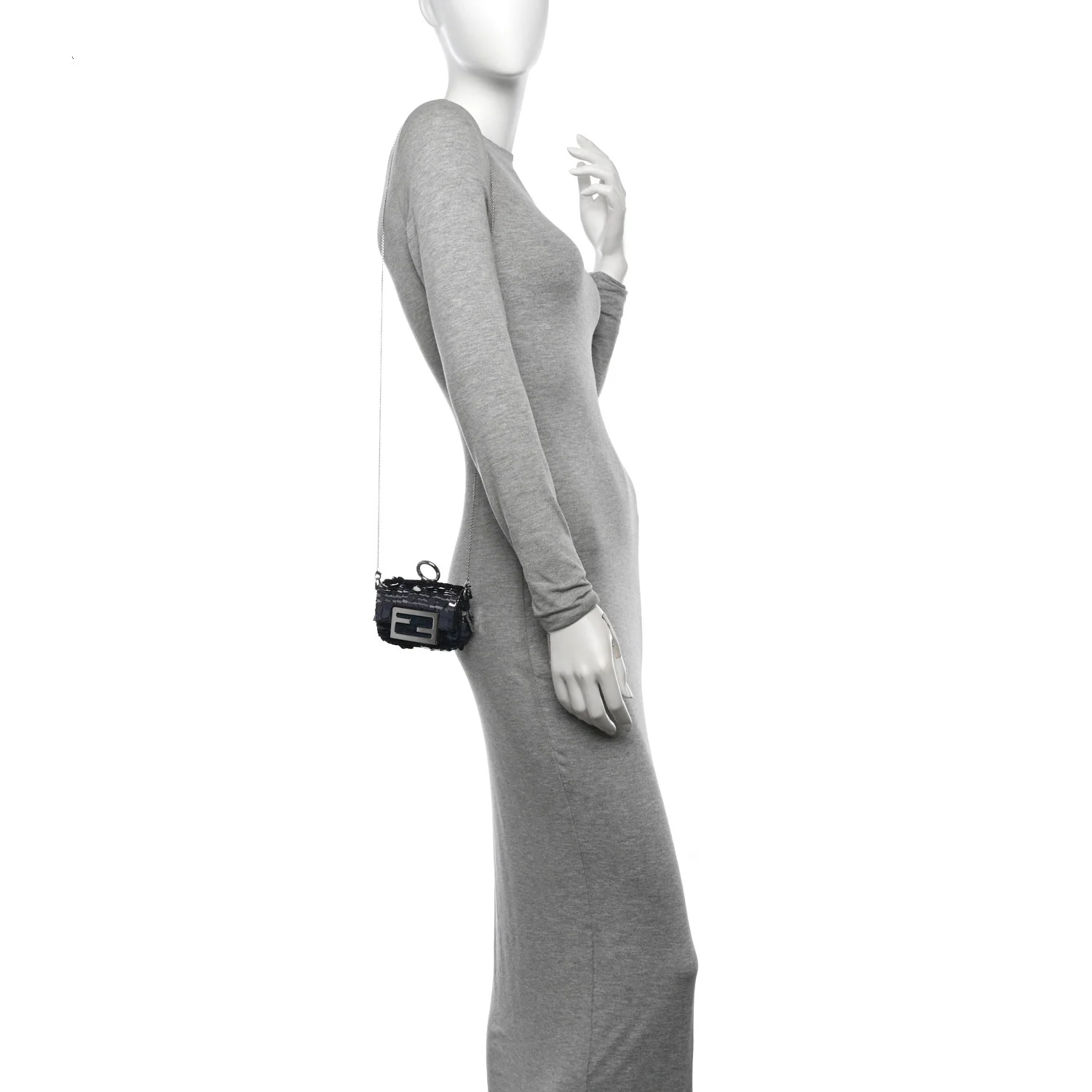 Sequin Paillettes Shiny Nappa Sex and the City Nano Maxi Buckle Baguette Charm Blue