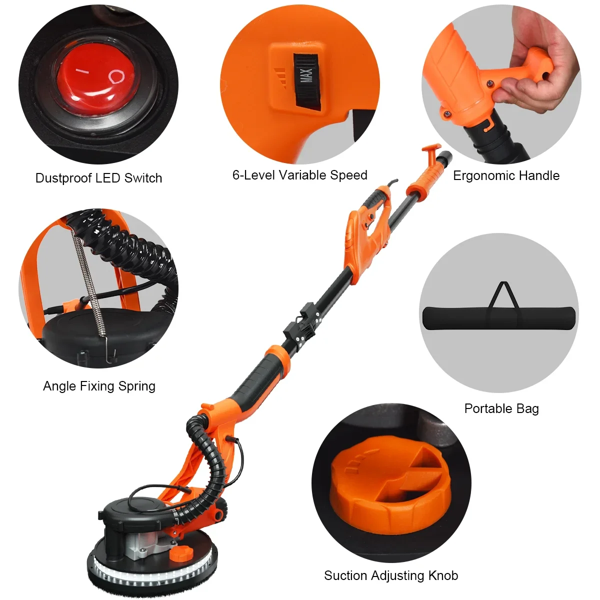 Topbuy 750W Electric Drywall Sander Foldable Drywall Vacuum Sander with Carrying Bag
