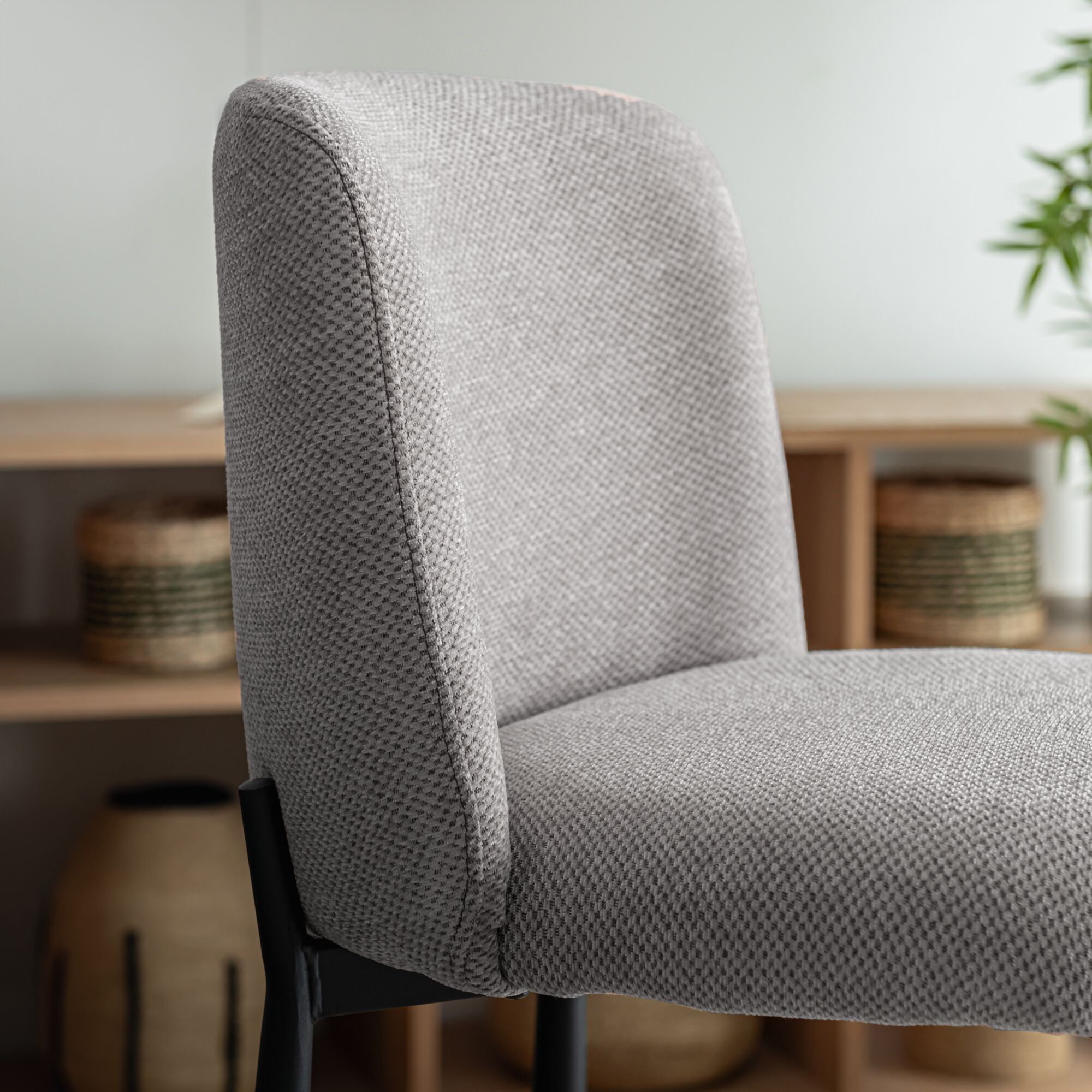 GINNY - Chaise de bar en tissu H66cm - gris