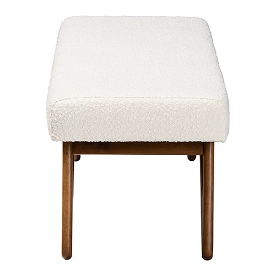 Rika Japandi Cream Boucle Fabric and Walnut Brown Finished Wood Bench - Image 4