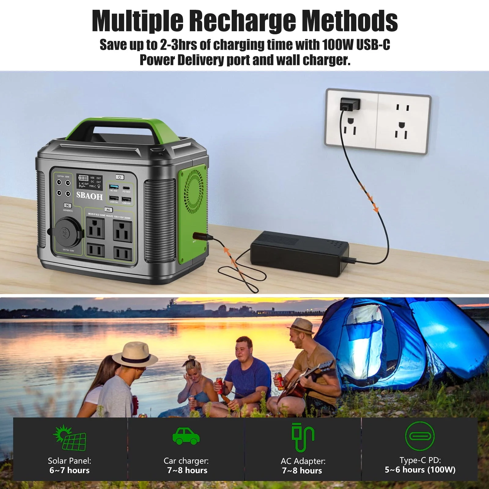 300W Portable Power Station, 296Wh 80000mAh Outdoor Solar Generator Quick Charge 110V AC Outlets DC Ports for Home Backup, Outdoor RV Camping, Emergency Lithium Battery, Power Outages,Black - Image 8