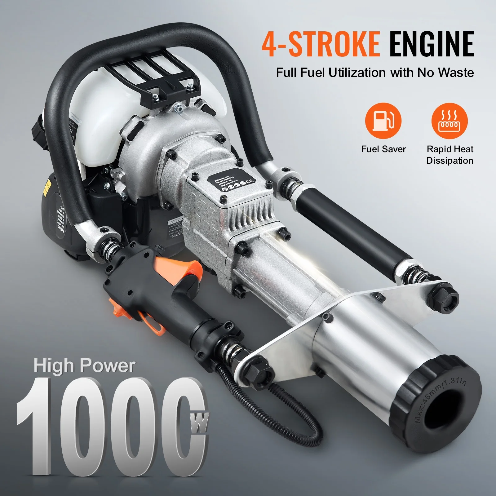 37.77cc Gas T Post Driver, 4-Stroke Engine, Includes 3 Driving Heads (45/55/88 mm), 1000W, Ideal for Farm Fences Road Work - Image 7