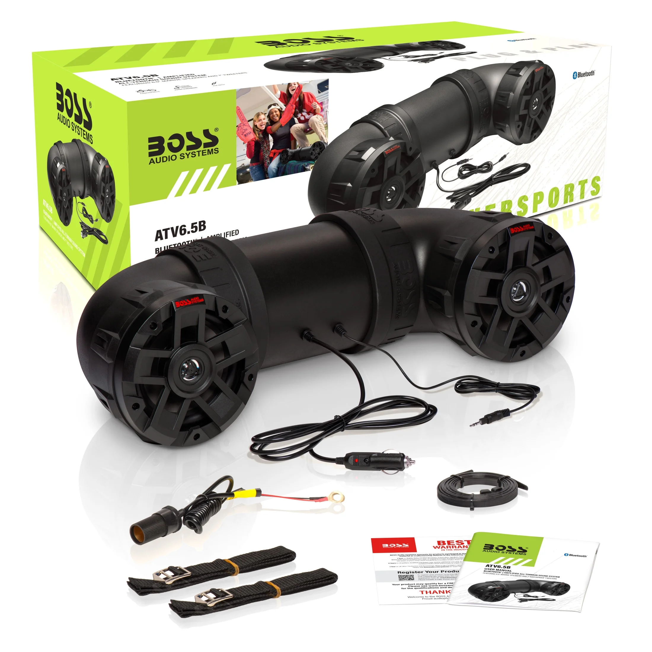 BOSS Audio Systems ATV6.5B ATV UTV Sound System - 6.5 in Speakers, 1 in Tweeters, Full Range, IPX5 Weatherproof, Bluetooth, Built - in Amplifier, Golf Cart Compatible