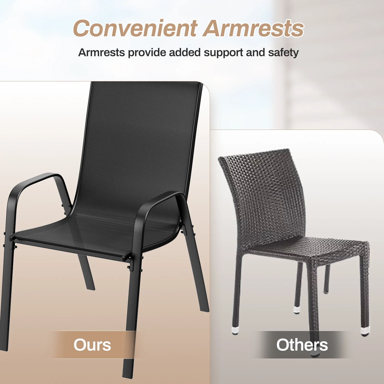 8Pcs Patio Dining Chairs Outdoor Stackable Armrest Chairs for Lawn Garden Backyard(Black/8 Pack) - Image 8