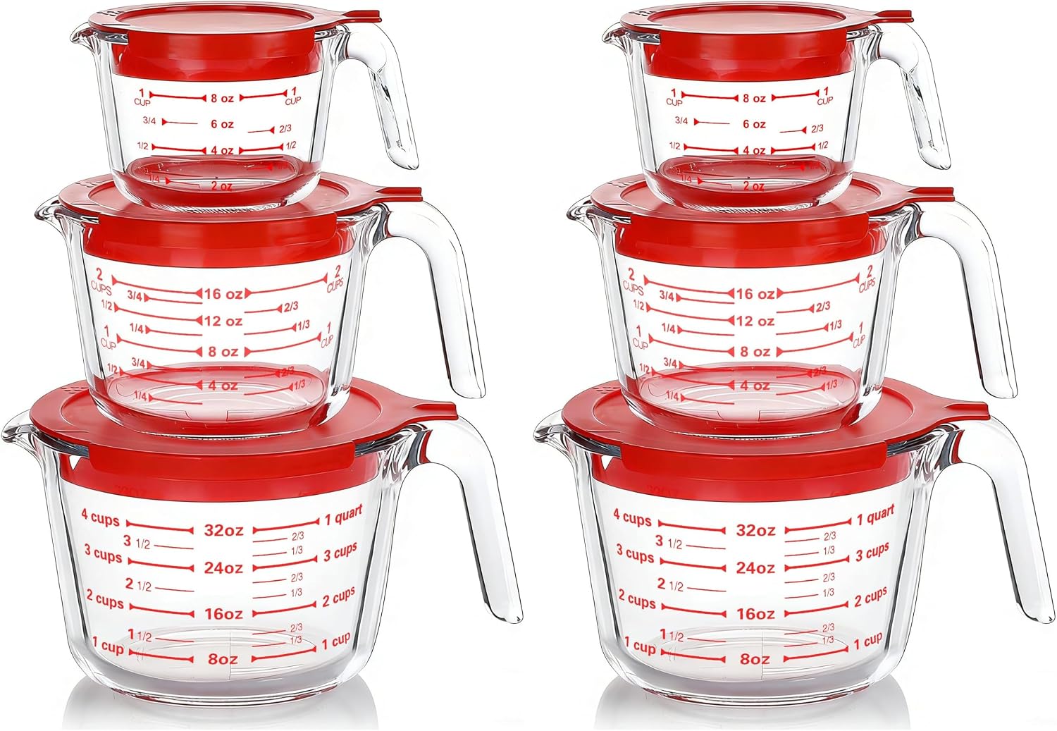 M MCIRCO 6 Pcs Glass Measuring Cups with Lids Set, 1 Cup, 2 Cup, 4 Cup