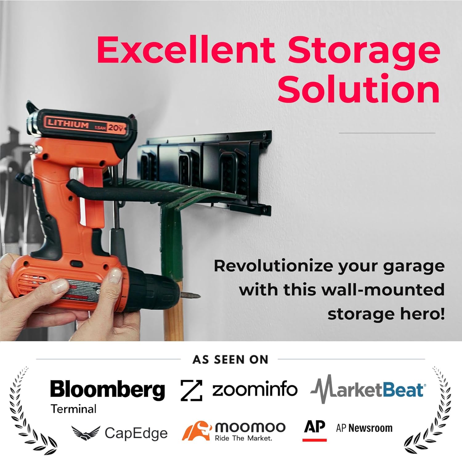 TIDYME Garage Tool Organizer Wall Mount - 48 inches - Sturdy Storage Rack with Adjustable Hooks, Anti-Rust - Easy Installation, 300lbs Capacity - Garden Tool Organizer (03 Racks & 06 Hooks)