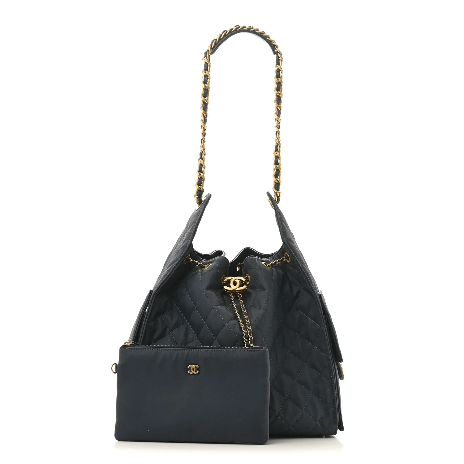 Canvas Quilted Medium Chanel 25 Handbag Dark Blue