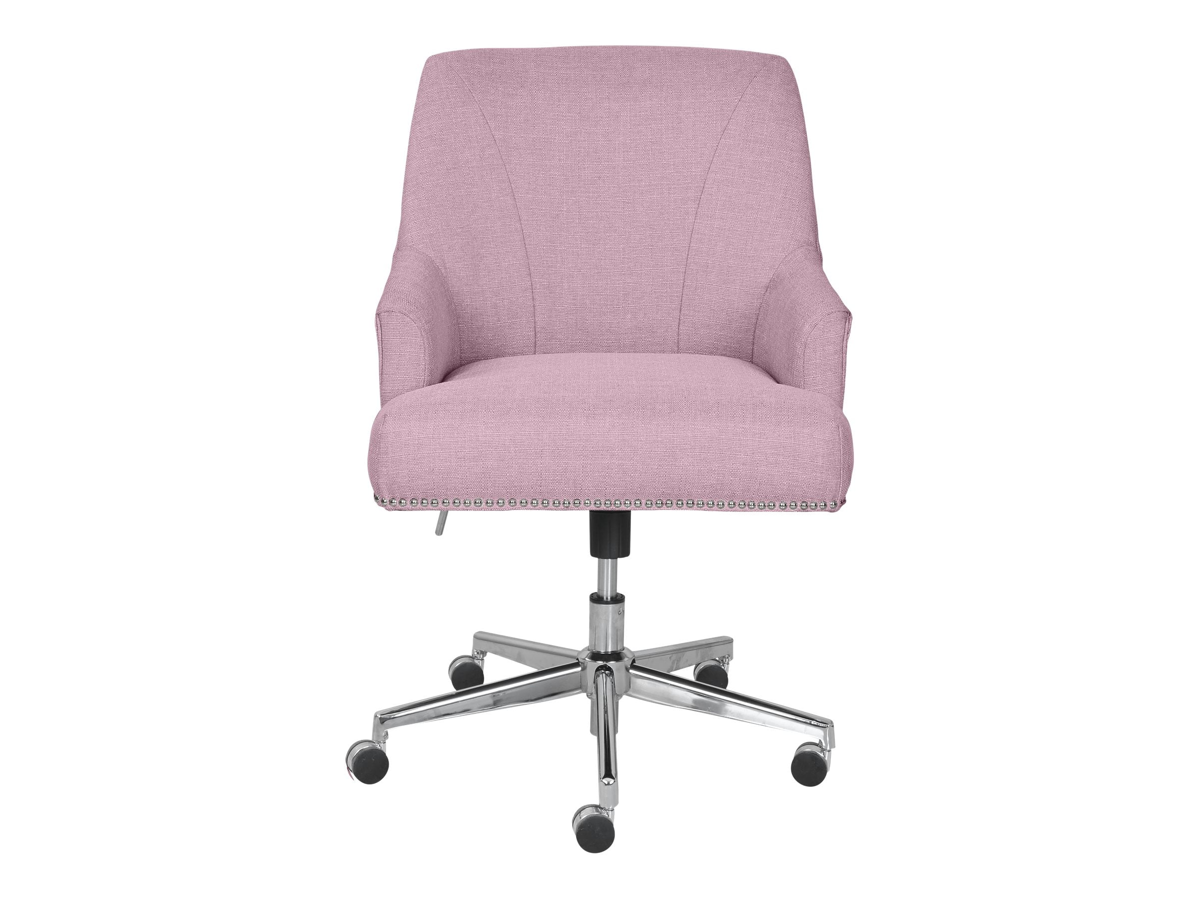 Leighton Home Office Desk Chair Chrome Nailheads Twill Fabric Lilac Purple(Lilac Fabric) - Image 2