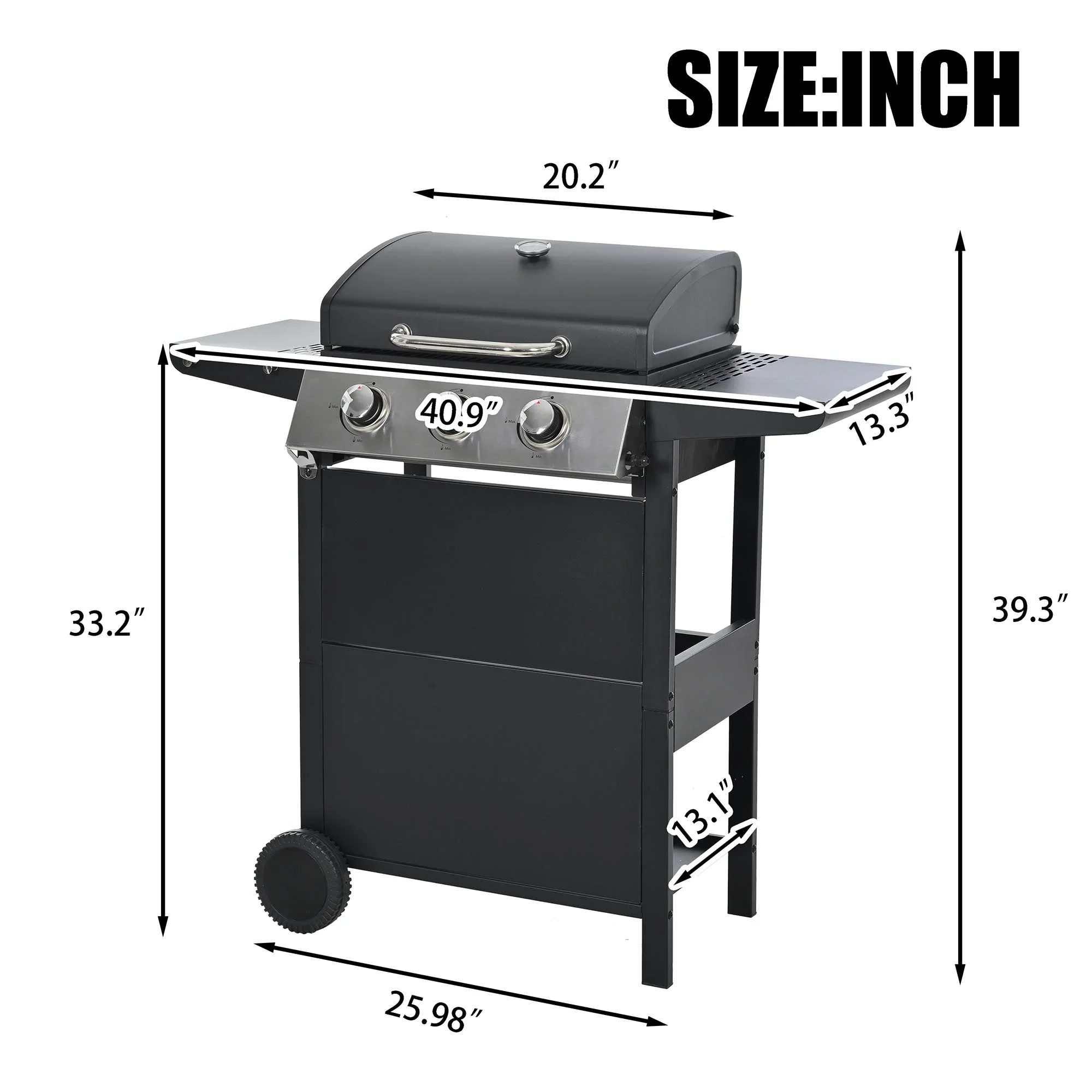 3 Burners BBQ Propane Gas Grill Side Burner & Thermometer, Stainless Steel 25,650 BTU Output Stainless Steel Grill for Patio Garden Barbecue Two Shelves (3-Burners Grill)